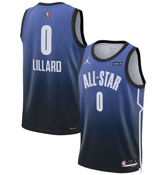 Men's 2023 All-Star #0 Damian Lillard Blue Game Swingman Stitched Basketball Jersey